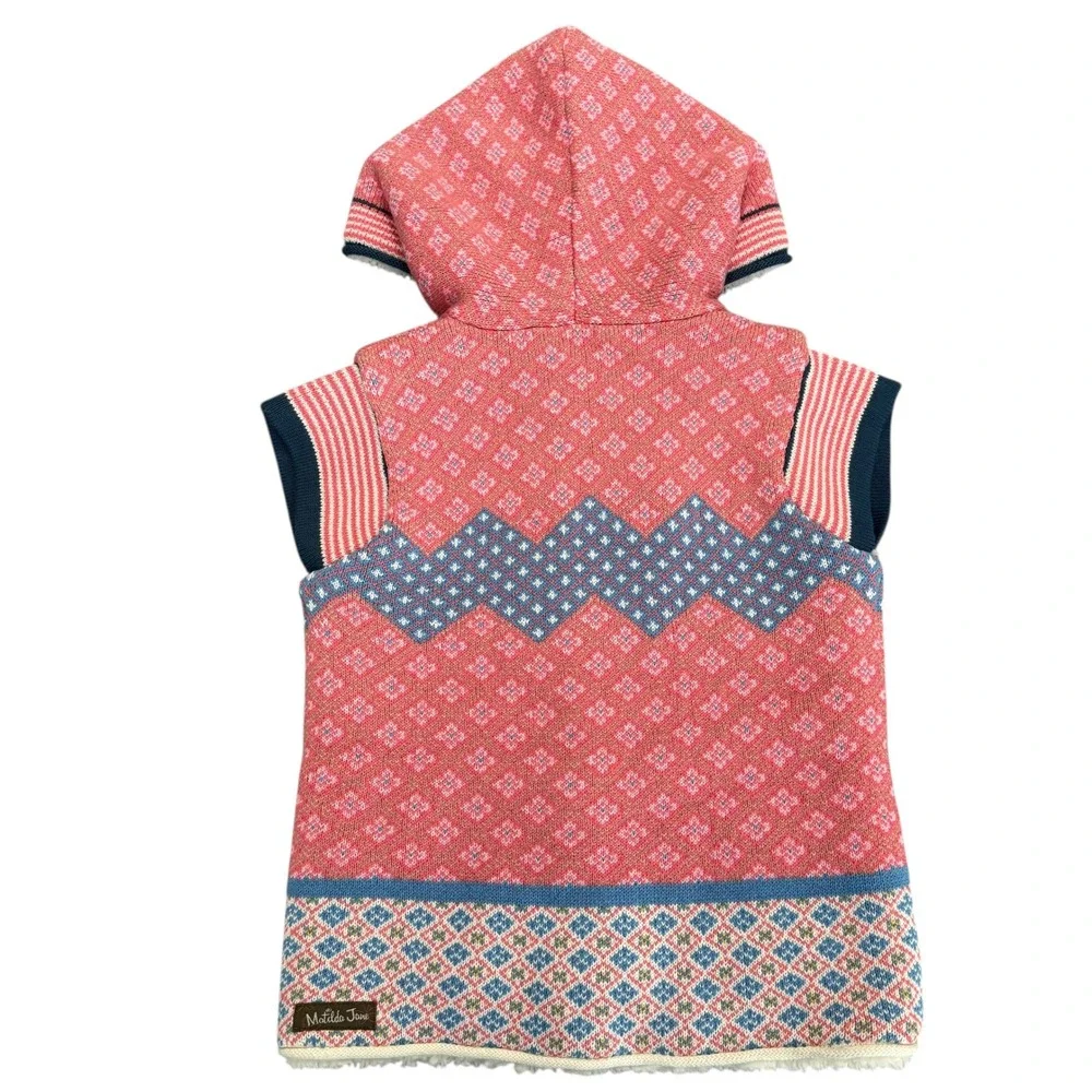 Matilda Jane Warm Hugs Girls Size 6 Pink Blue Fair Isle Sherpa Lined Hooded Vest